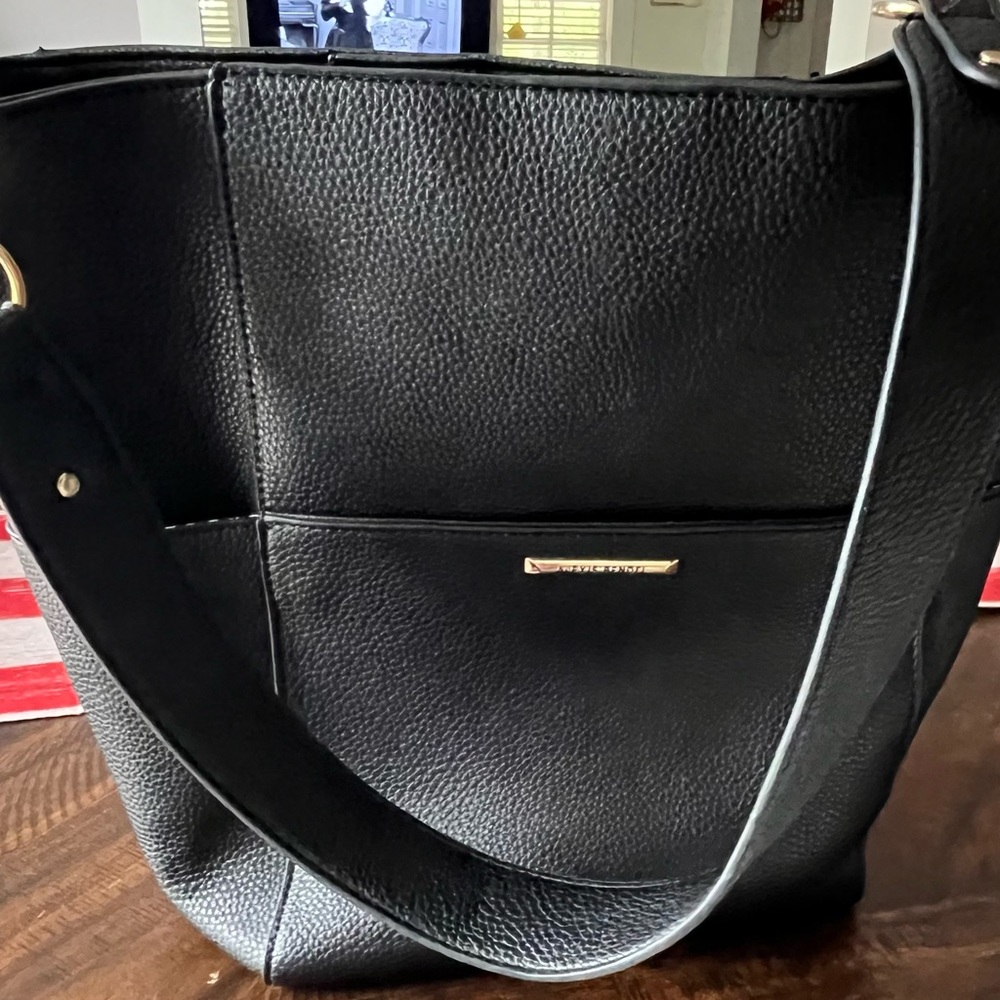 Alexis Bendel Black Textured Leather Shoulder Bag with Wide Strap
